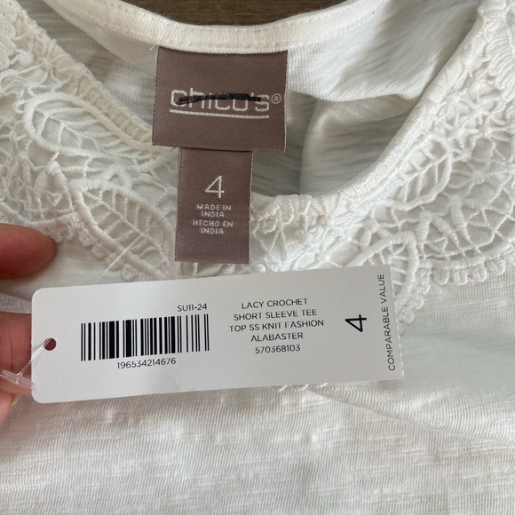 Chico's Lacy Crochet Short Sleeves Top Size 4 US XXL White Classic Minimalist - Picture 7 of 8